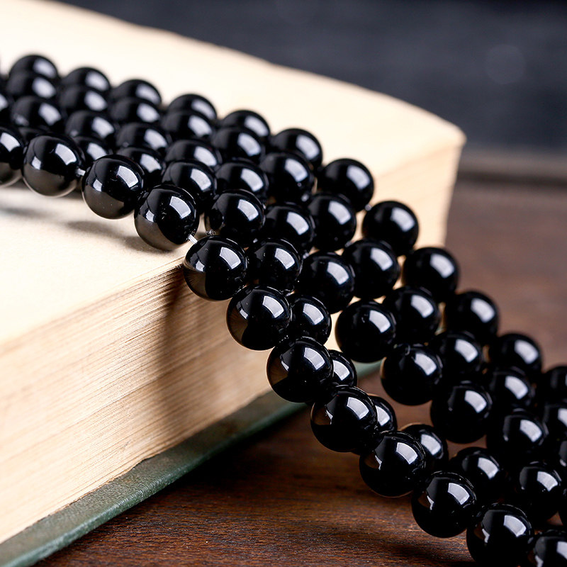天然纯黑乌金黑曜石散珠男士女款貔貅天然水晶佛珠手串情侣手饰品