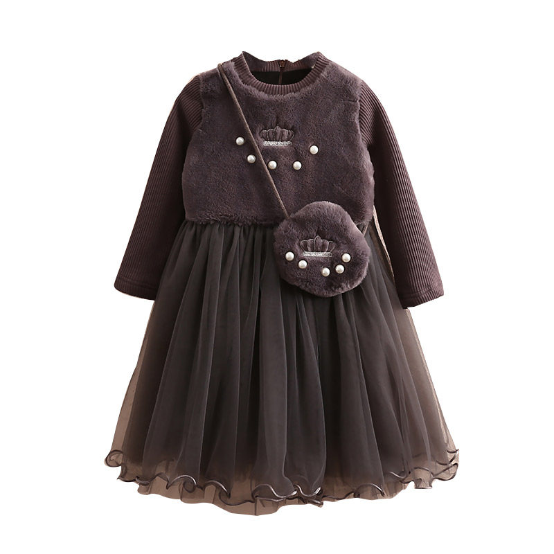 宝宝网纱裙2021冬装新款女童童装儿童加绒加厚连衣裙