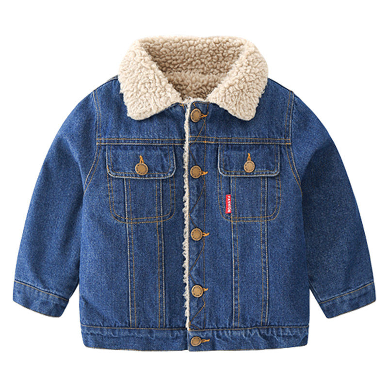 宝宝牛仔翻领外套 2019冬装新款男童童装儿童加绒加厚上衣wt-9795