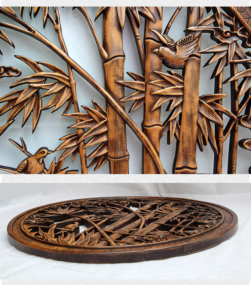 东阳木雕挂件香樟木头雕刻画工艺品中式客厅艺术竹子卧室内装饰品