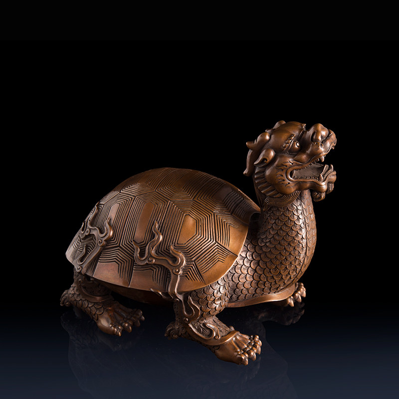 见君 纯紫铜故宫龙龟 仿古青铜器 龙头龟风水摆件 商务高档礼品