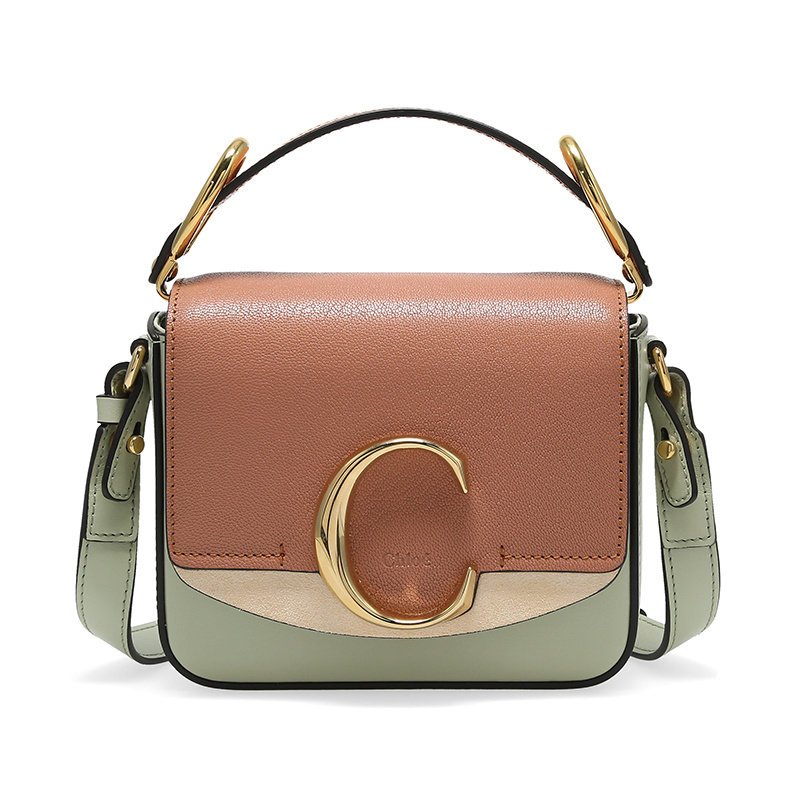 chloe蔻依女包明星同款手袋字扣翻盖拼接单肩女士包袋