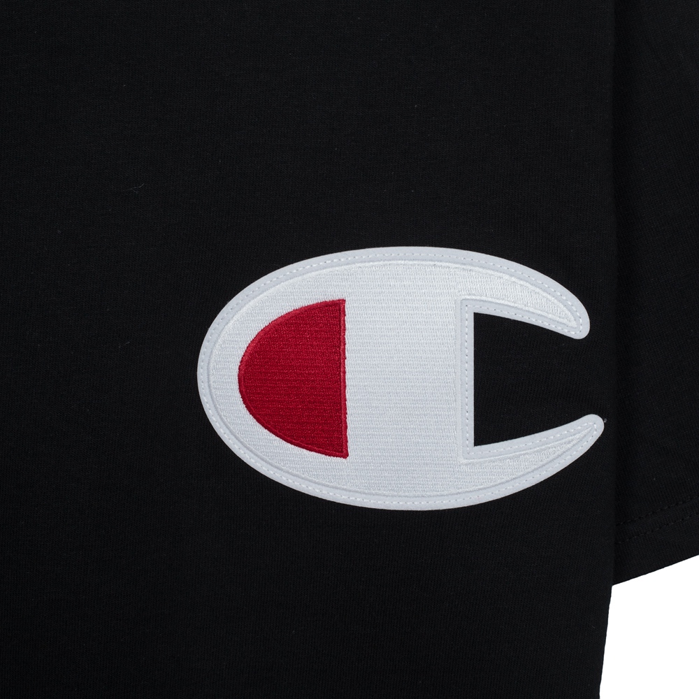 champion冠军 大logo 男 纯黑 百搭纯色圆领打底t恤 gt19-y06325