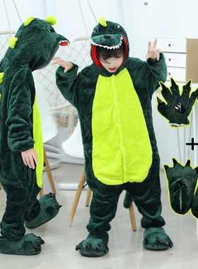 恐龙衣服连体冬小孩法兰绒春秋睡衣