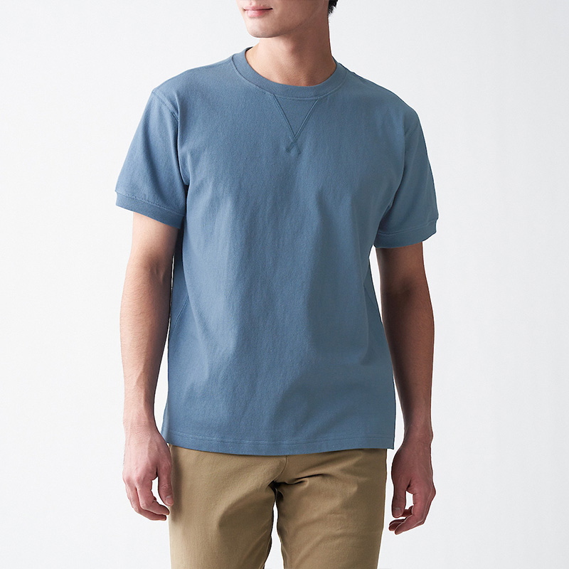 无印良品 MUJI 男式 粗棉线 天竺编织 缝边短袖T恤