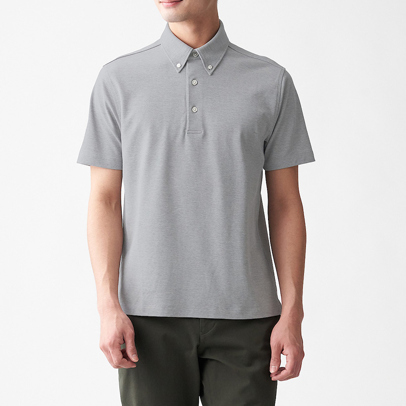 无印良品 MUJI 男式 凉爽珠地网眼 纽扣领POLO衫