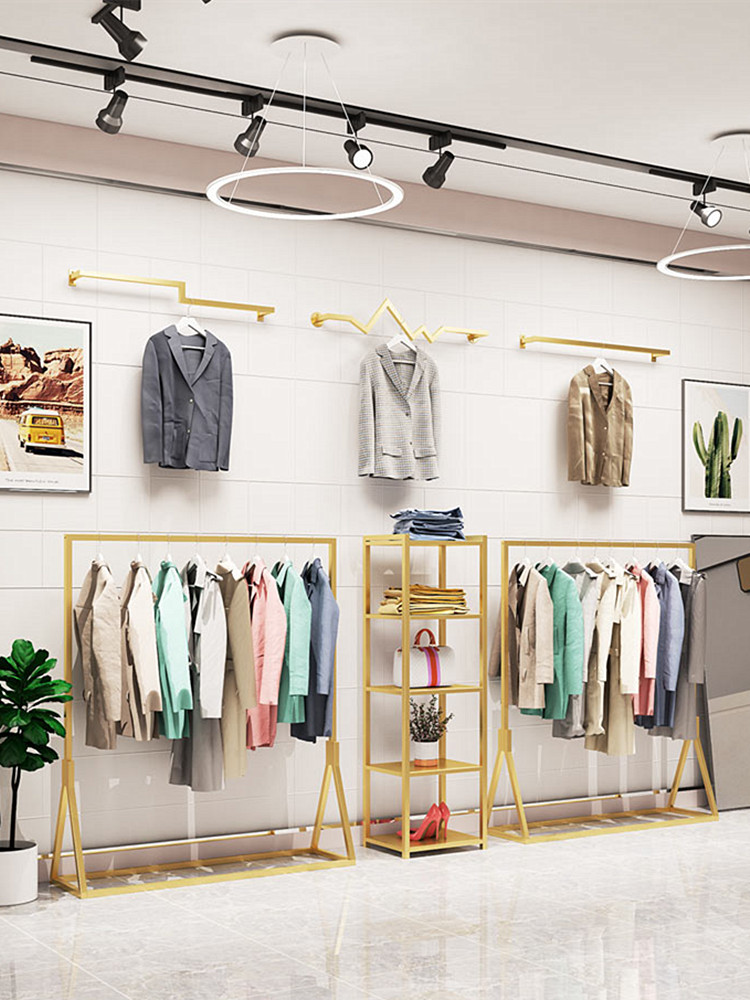 男女服装店专用挂衣服中岛架子落地式金色不掉漆组合服装陈列货架