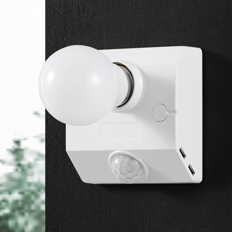 明装e27螺口红外线人体感应灯座自动开关220v感应开关