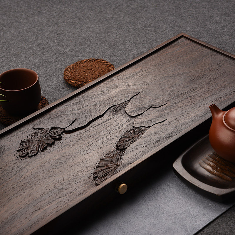 漆黑檀木整块茶盘功夫功夫茶茶具大号实木茶海茶盘