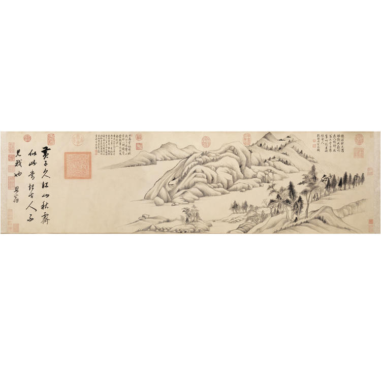 董其昌仿黄子久江山秋霁图卷复古书法字画横幅水墨山水国画复制品