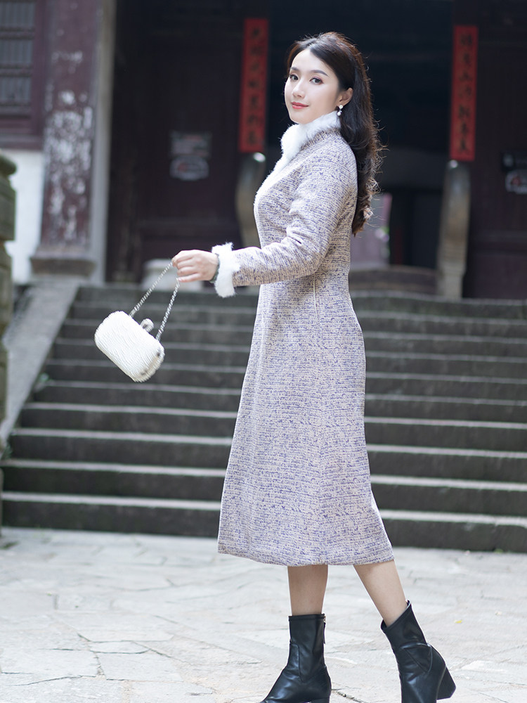 旗袍冬款加厚保暖显瘦改良连衣裙复古时尚气质旗袍