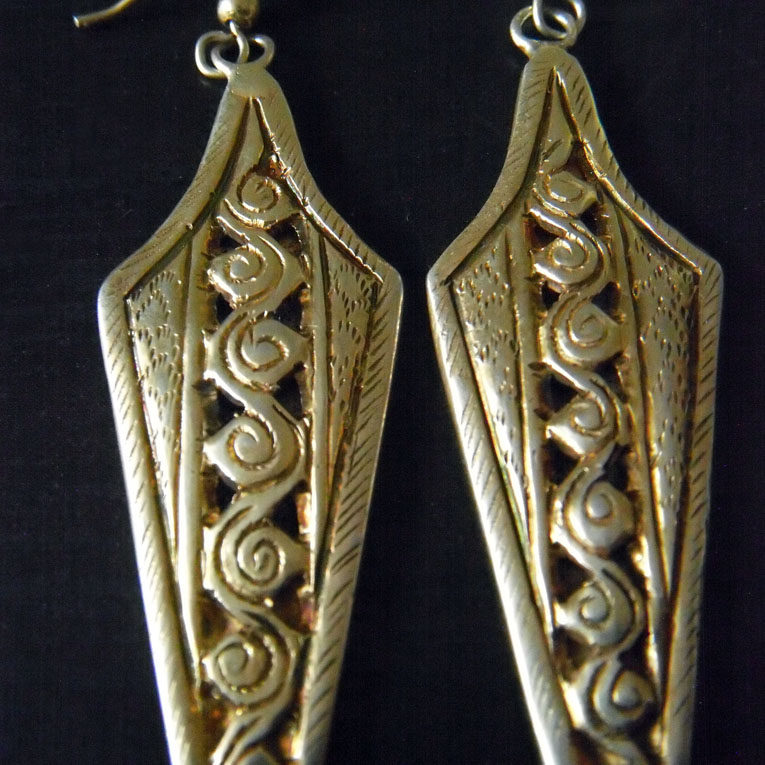 现货埃及风情古朴质感厚重刻花银鎏金银耳环耳环