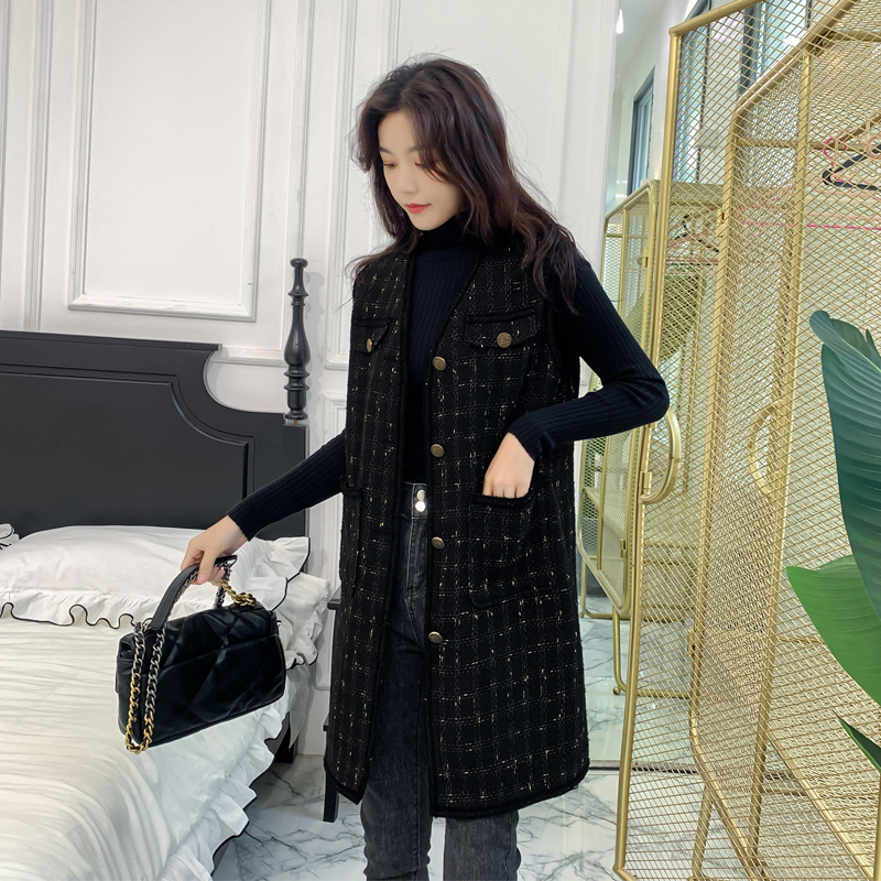 2021年新款小香风马甲女春秋中长款马夹背心外搭潮流时尚外穿坎肩