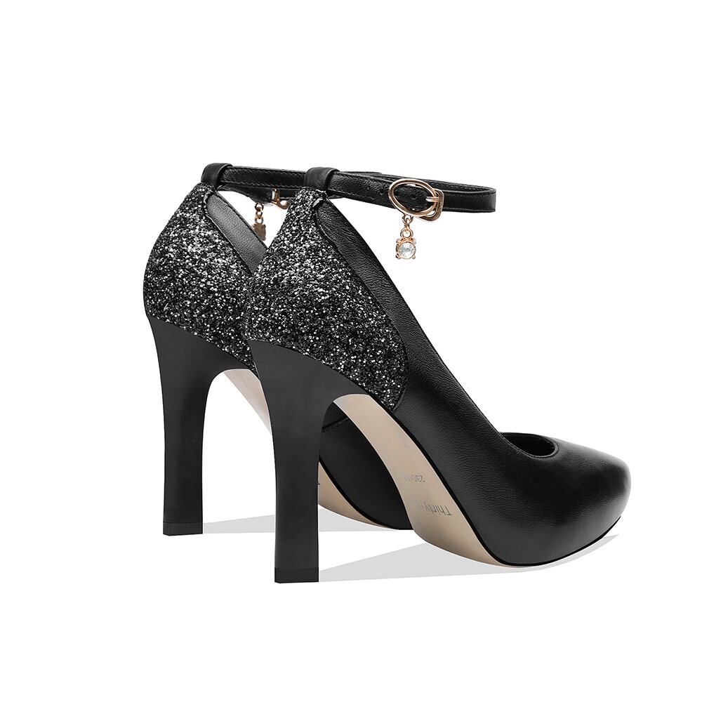 女士高跟鞋女粗跟2019新款春季单鞋女鞋防水台真皮百搭职业工作鞋