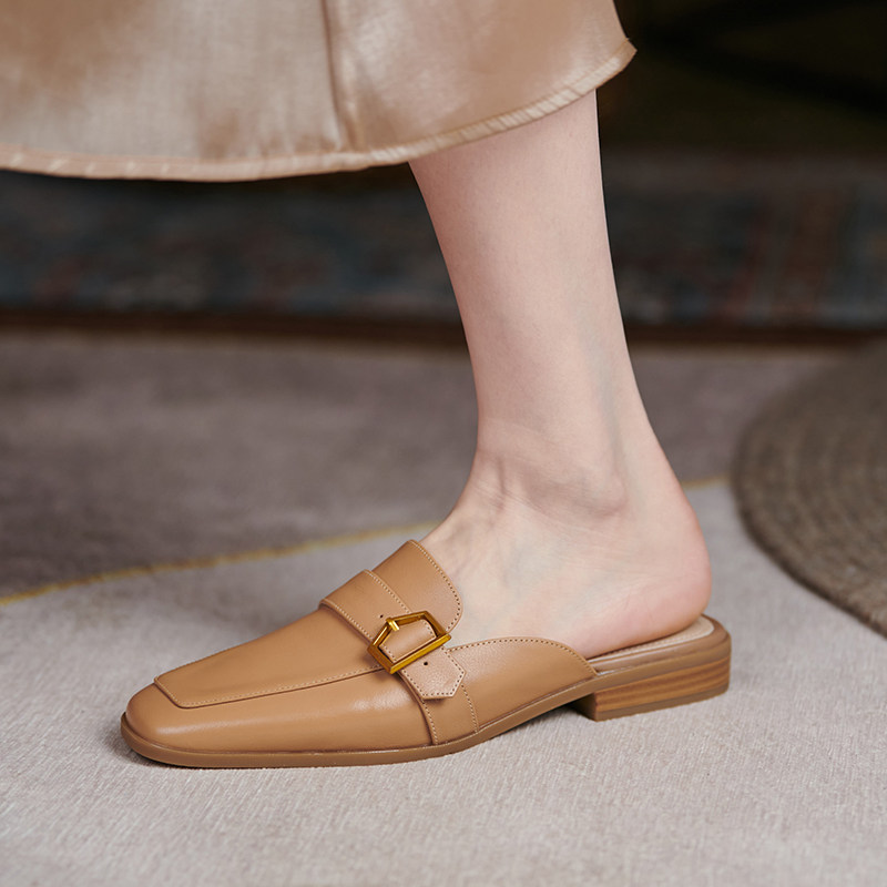 包头拖鞋女夏外穿时尚2021年春新款真皮单鞋包头拖