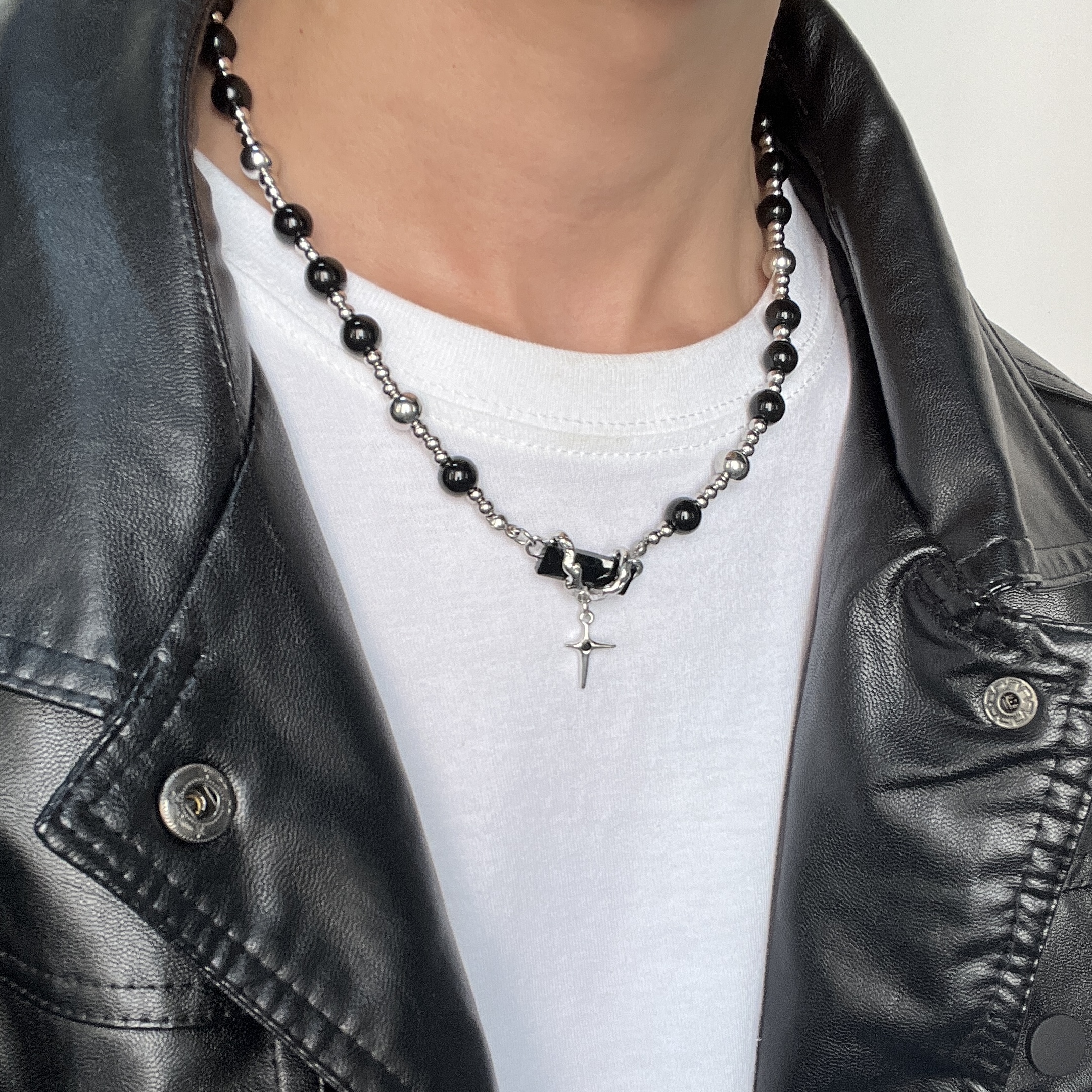 星芒宝石黑珍珠项链男款小众设计高级男士锁骨项链