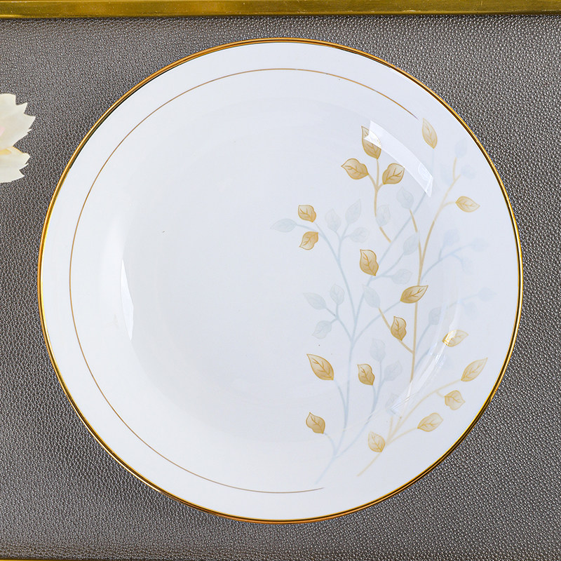 6个骨瓷金边盘子加深菜盘套装家用深口碟子盘
