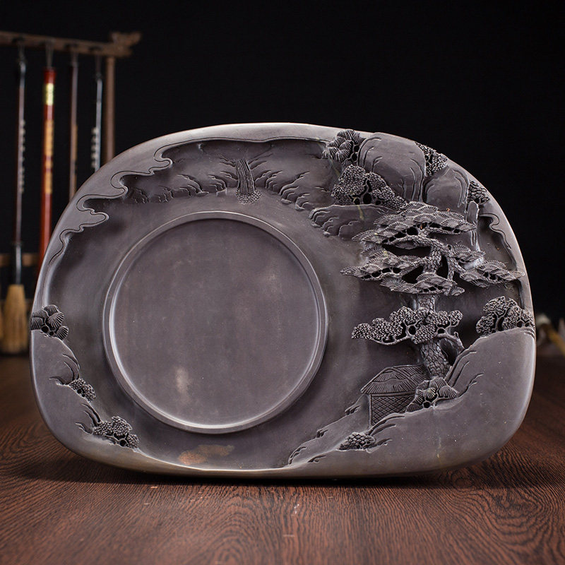 砚台天然原石手工雕刻山水孤品类文房四宝书法套装高档肇庆端砚