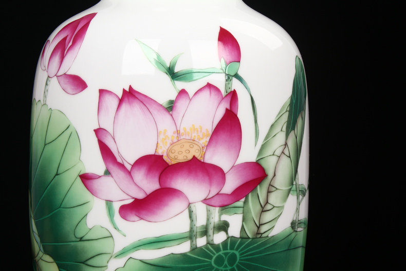 景德镇陶瓷器现代中式田园粉彩荷花花瓶客厅家居装饰花瓶