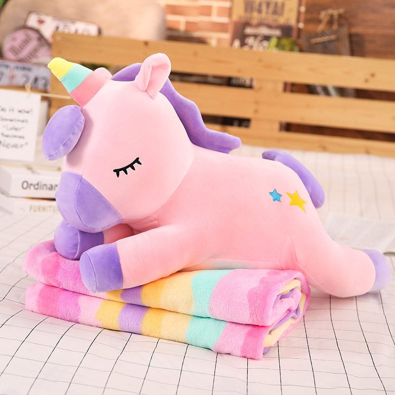 抱枕独角兽被子两用车载车用车上车内空调毯子抱枕