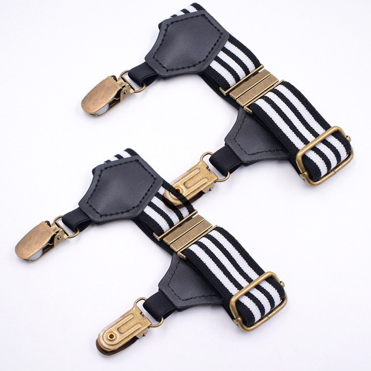 铜色色扣条纹装饰袜夹欧美男士袜子防滑防皱吊袜带