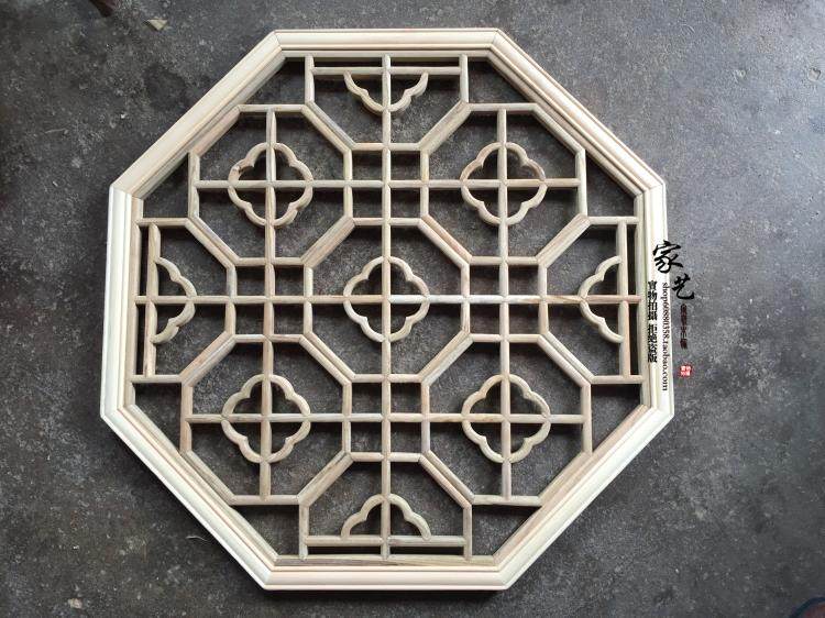 东阳木雕实木镂空八角海棠花八边形吊顶花格挂件隔断花窗仿古门窗