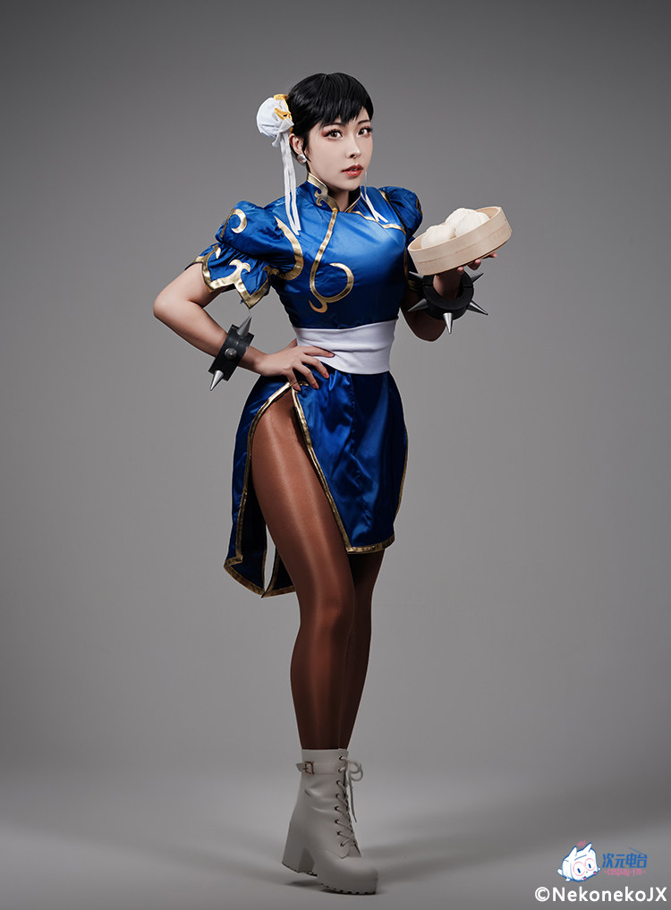 春丽cos蓝色旗袍街头霸王对决战斗服快旋风头饰cosplay女装