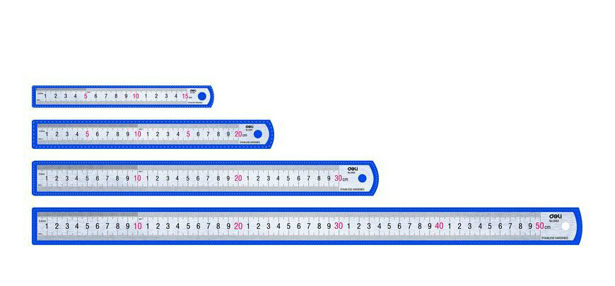 得力1米不锈钢直尺15cm/20cm/30cm/50cm钢制尺子钢尺绘图切割用尺