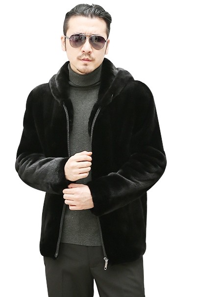 拉链进口天鹅绒男士整貂水貂皮草外套貂皮大衣皮衣