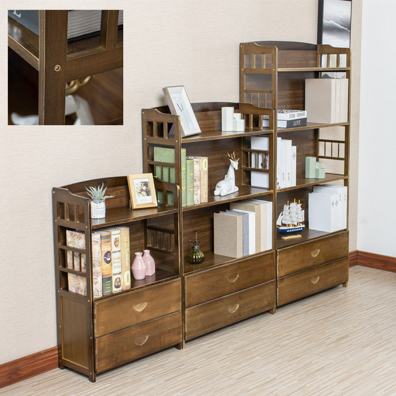 客厅落地阳台收纳竹子带门书柜 家用杂物杂志储物柜靠墙 多层柜子