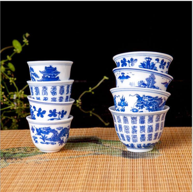 老式怀旧青花道具拍戏跳舞供佛祭祀酒盅复古白酒杯