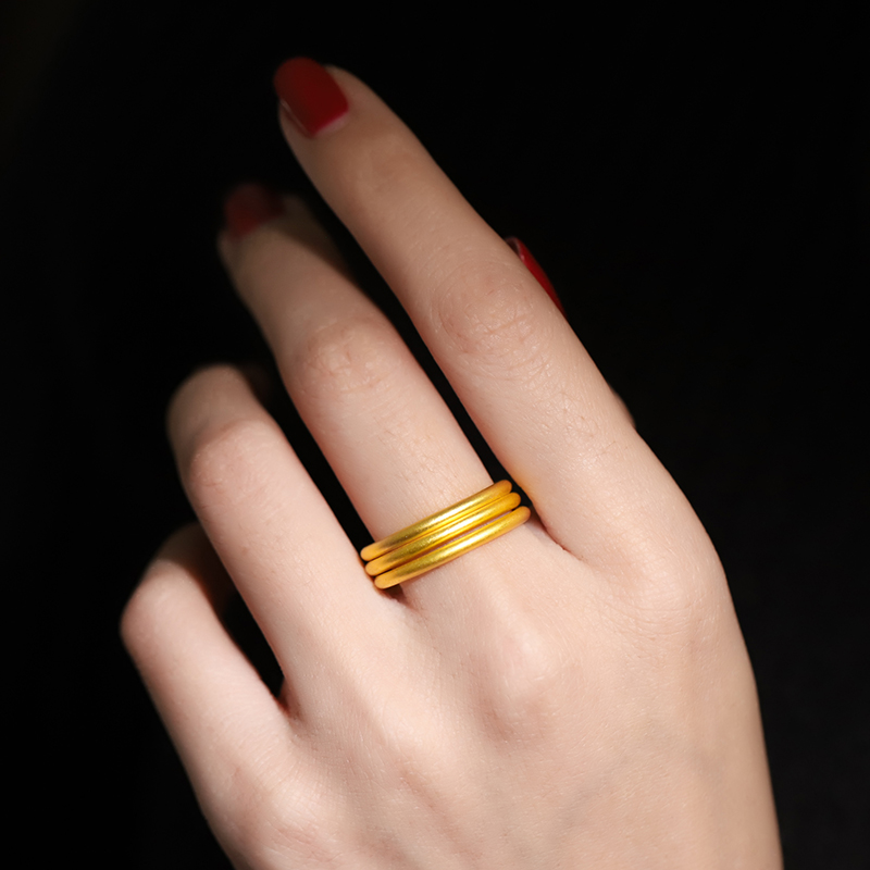 素圈古法黄金简约小细圈三生三世情侣百搭足金戒指手饰