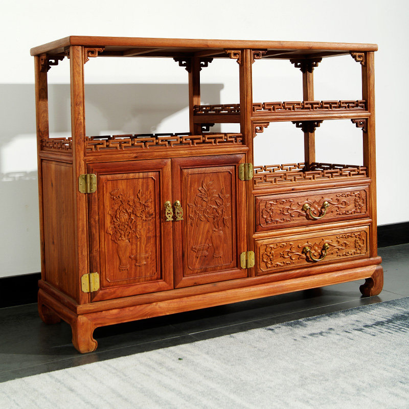 红木家具缅甸花梨木餐边柜中式仿古实木储物柜碗柜餐边柜