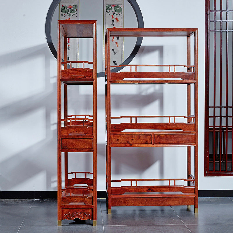 红木家具缅甸花梨木置物架架子简易大果紫檀实木书架