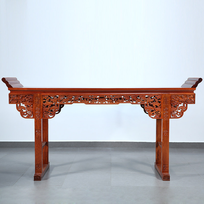 红木家具缅甸花梨灵芝中堂四件件套明清古典条案条案