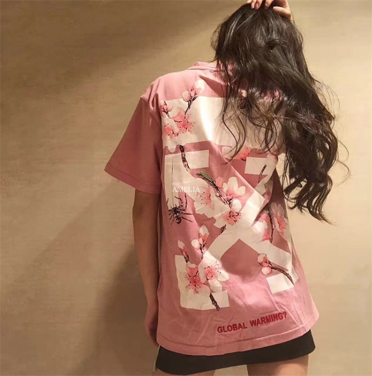 OFF-WHITE C/O VIRGIL ABLOH 粉色 樱花 花卉 男女 情侣 短袖 T恤