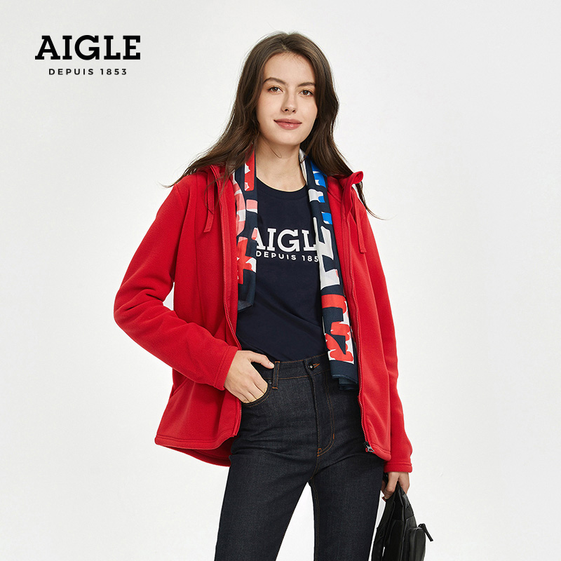 AIGLE艾高秋冬MARIETTA女士保暖弹性速干排汗户外全拉抓绒衣外套