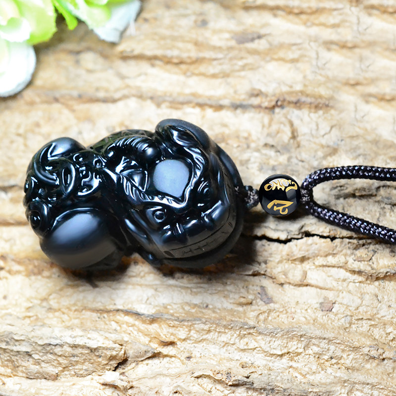 纯黑天然乌金曜石貔貅吊坠男貔恘皮丘长款项链项坠