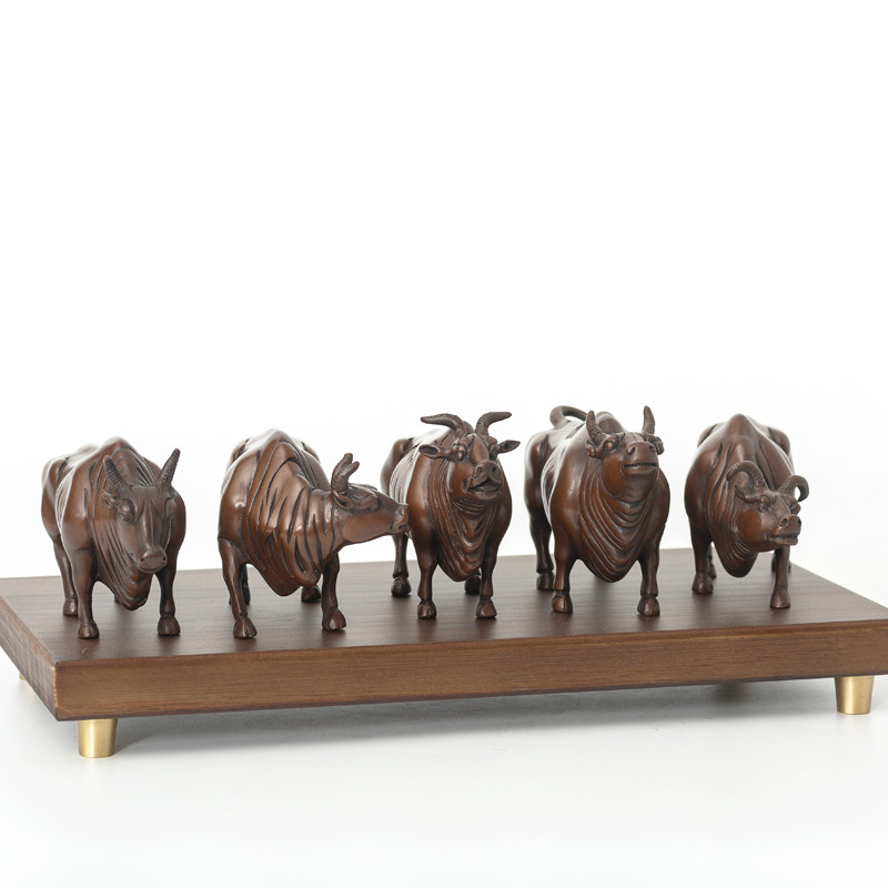 铜牛摆件铜制紫铜吉祥五牛家居工艺品装饰品客厅摆件