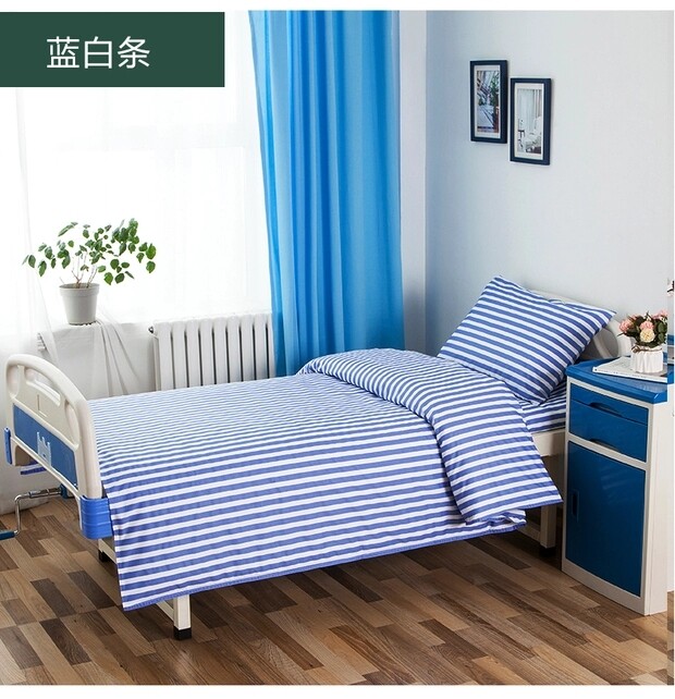 医院用床上用品病房病床床单被套蓝白缎条诊所床单被罩枕套三件套