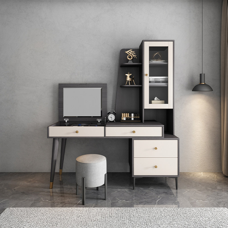 北欧欧风家用卧室多功能梳妆台书桌书架组合一体书桌
