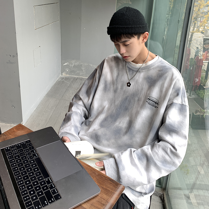 余庆伟同款扎染卫衣T恤男长袖大码宽松休闲上衣潮牌秋季装打底衫