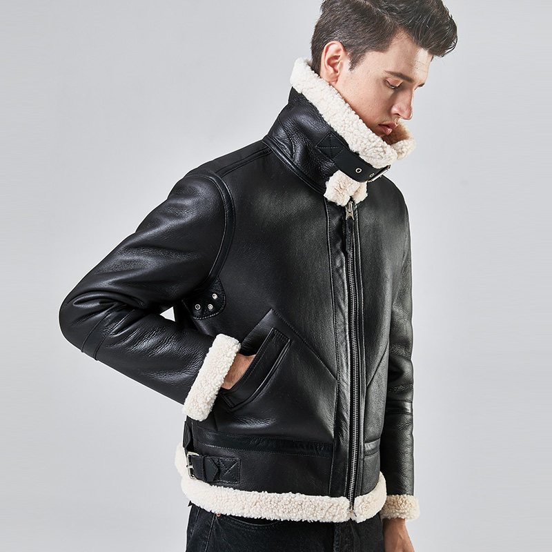 2021新款猎装b3空军飞行夹克羊皮毛一体男短款原生态皮草外套真皮
