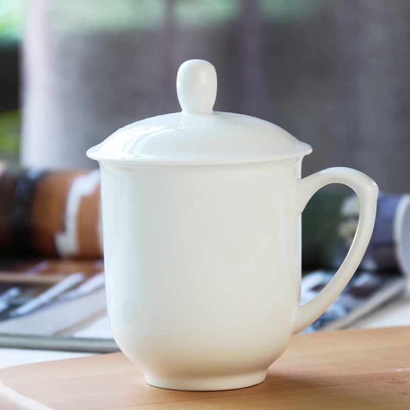 家用纯白色简约杯子商务会议办公陶瓷骨瓷泡茶茶杯茶杯