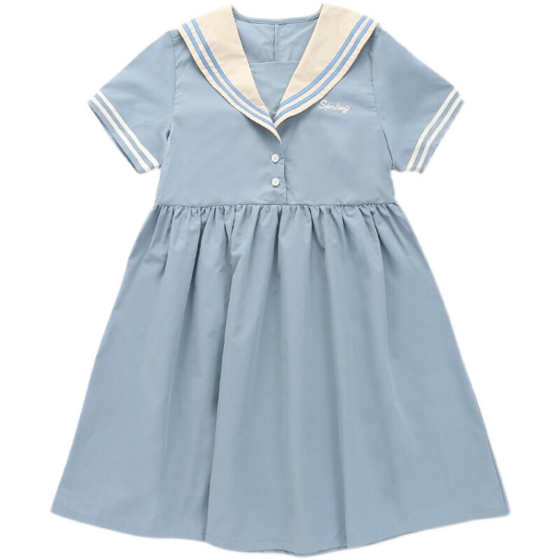 女童连衣裙2021夏装新款韩版中大儿童海军风裙子连衣裙