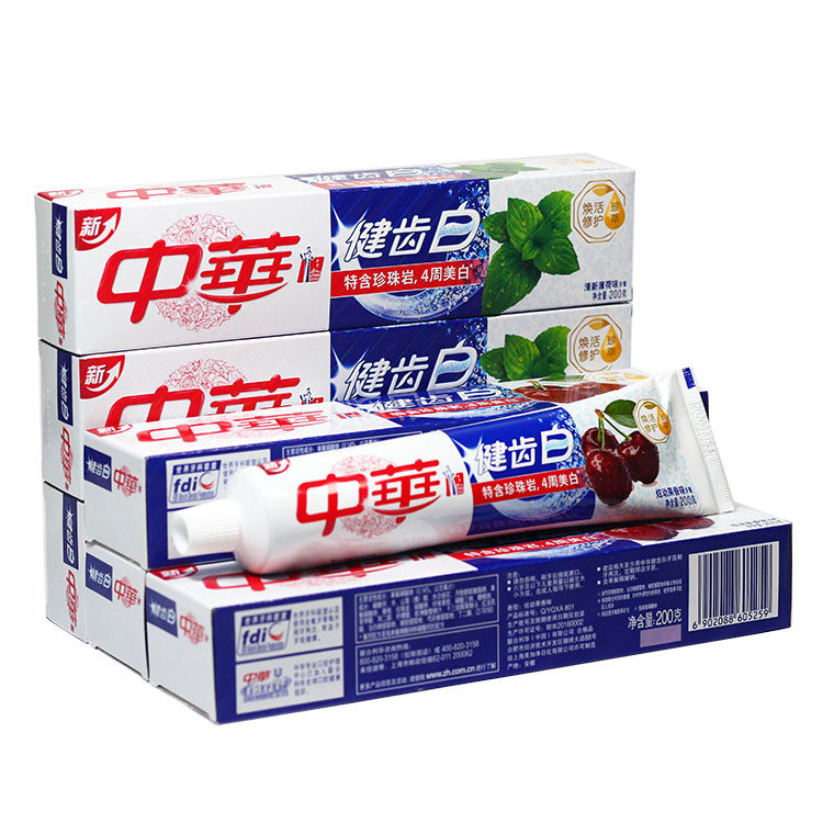 包邮中华健齿白牙膏200g*6支炫动果香/清新薄荷味两种可选