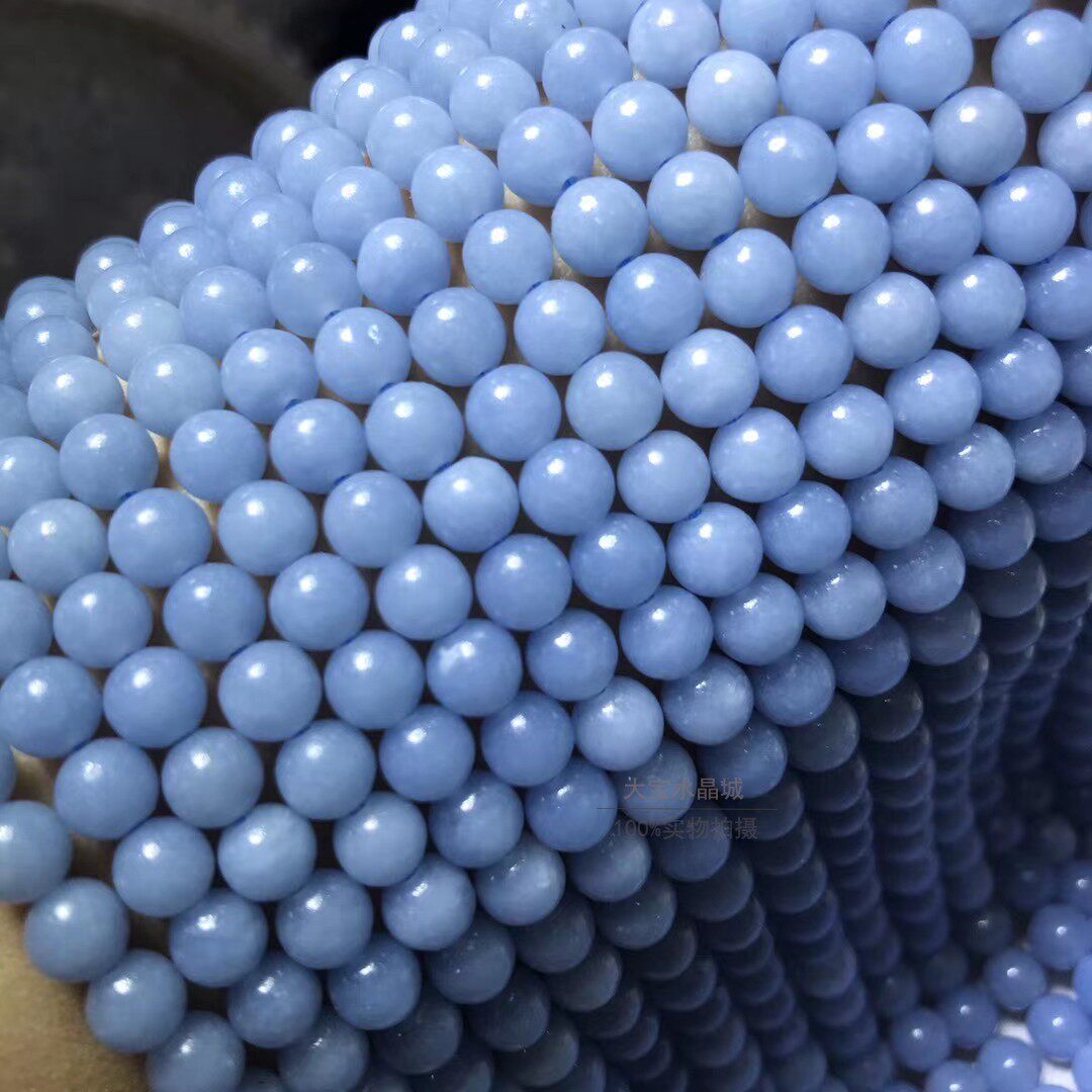 天然水晶蓝天使圆珠散珠海蓝宝半成品长链手链项链配珠其他diy饰品