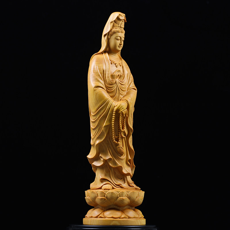 小叶黄杨木雕家居客厅实木雕刻手工艺品供奉风水佛像摆件观音菩萨