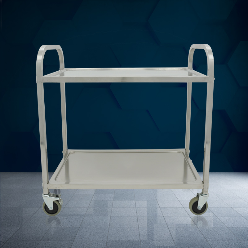 煜亭加厚不锈钢双层餐车手推车餐厅送餐车移动手推餐车加厚静音