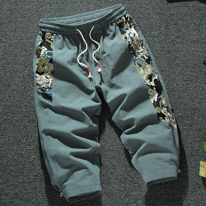 夏季七分裤男士短裤中国风宽松2022棉麻八分7分潮牌潮流休闲裤ins